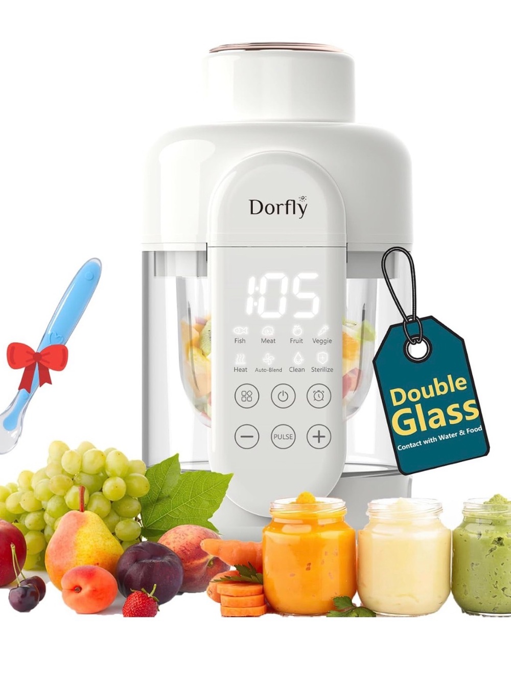 Baby Food Maker Glass 12oz Steamer & Blender Glass Reservoir & Bowl 9 in 1 Baby